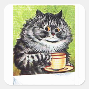 Louis Wain, Cat and Coffee Cup, Square Sticker