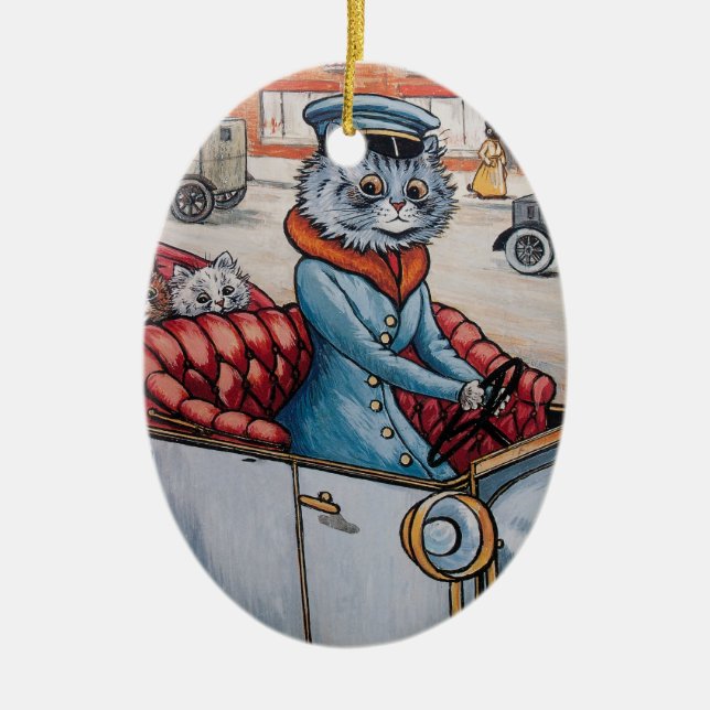 Louis Wain Cat Chaffeur Christmas Ceramic Tree Decoration (Front)