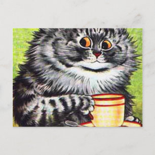 Louis Wain Cat Drinking Coffee Postcard