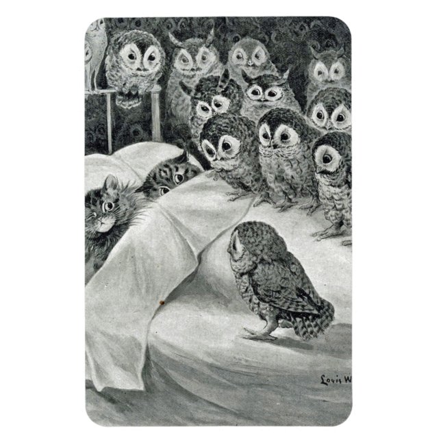 Louis Wain Cat Nightmare Owl Bird Magnet (Vertical)