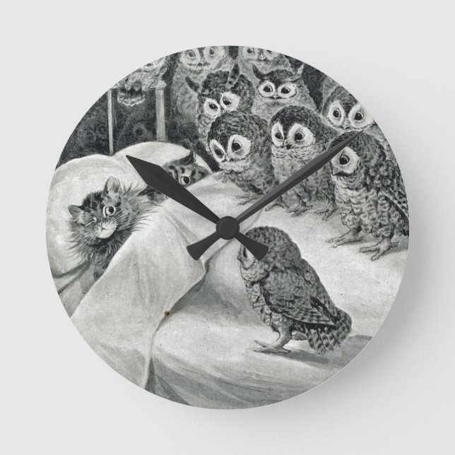 Louis Wain Cat Nightmare Owl Bird Round Clock (Front)
