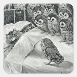 Louis Wain Cat Nightmare Owl Bird Square Sticker
