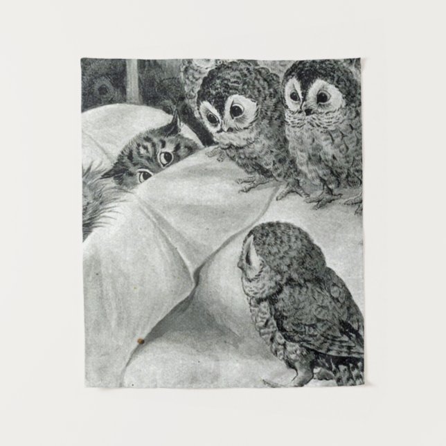 Louis Wain Cat Nightmare Owl Bird Tapestry (Front)