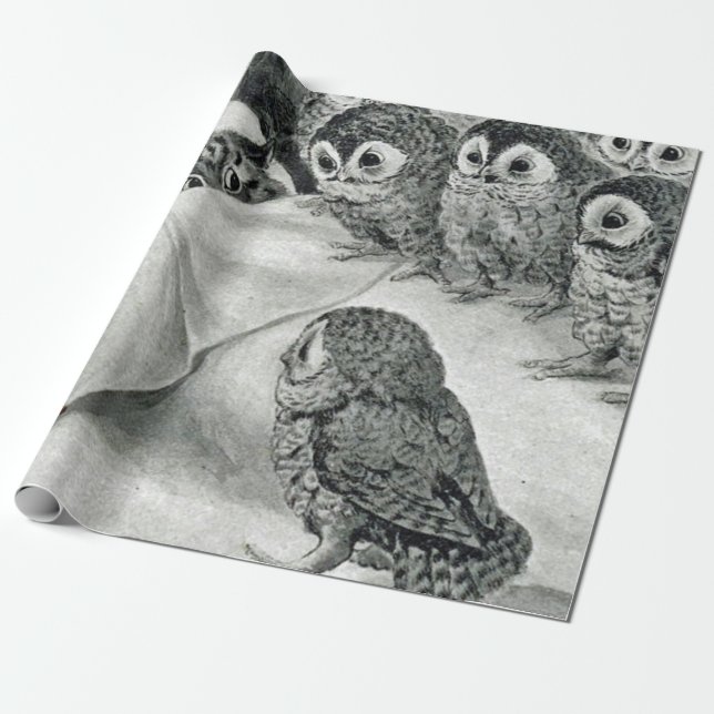 Louis Wain Cat Nightmare Owl Bird Wrapping Paper (Unrolled)