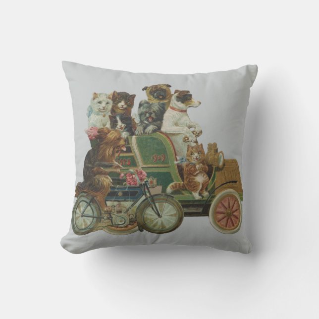 Louis Wain Cats and Dogs in Antique Car Cushion (Front)