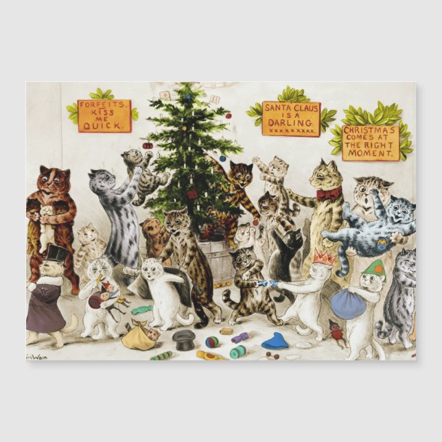 Louis Wain Cats Christmas Party Magnetic Card (Front)