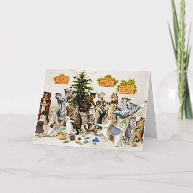 Louis Wain Cats Christmas Tree Decorating Party Holiday Card (Front)