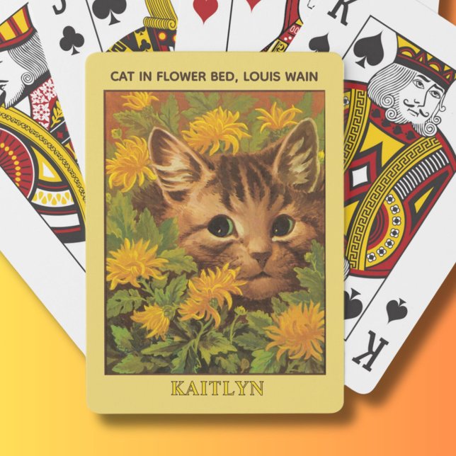 Louis Wain Cats in Flower Bed Personalised  Playing Cards (Creator Uploaded)
