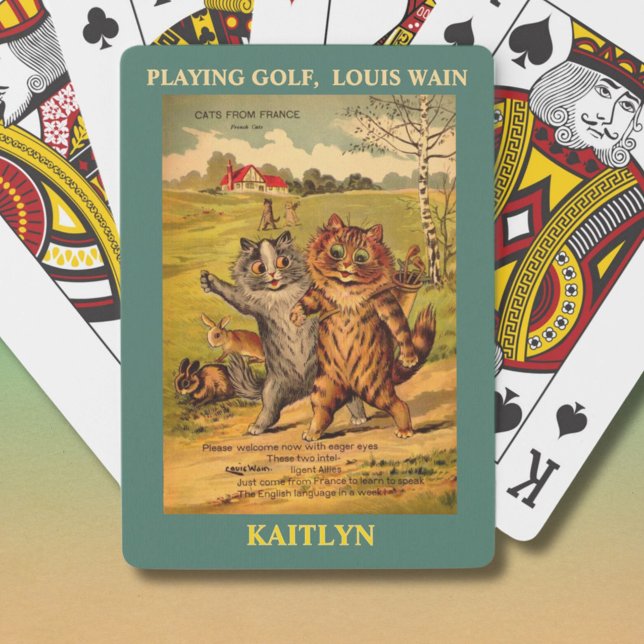 Louis Wain Cats Playing Golf Personalised Playing Cards (Creator Uploaded)
