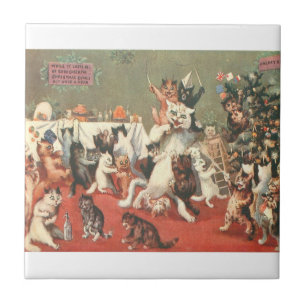 Louis Wain Christmas Party Ceramic Tile