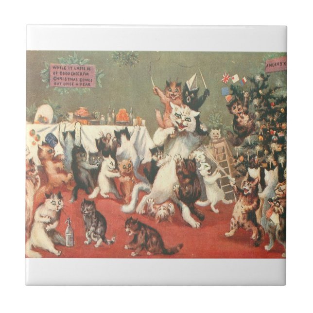 Louis Wain Christmas Party Ceramic Tile (Front)