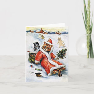 Louis Wain Christmas Santa Cat Card