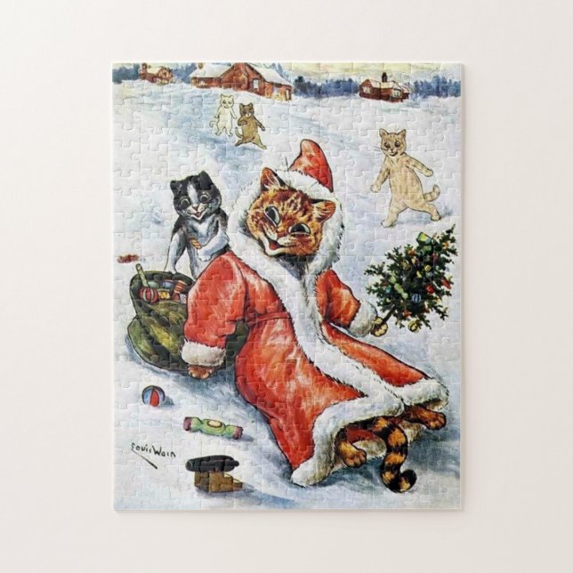 Louis Wain Christmas Santa Cat Jigsaw Puzzle (Vertical)