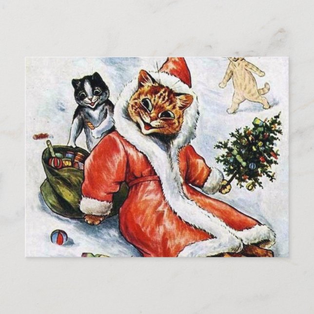 Louis Wain Christmas Santa Cat Postcard (Front)