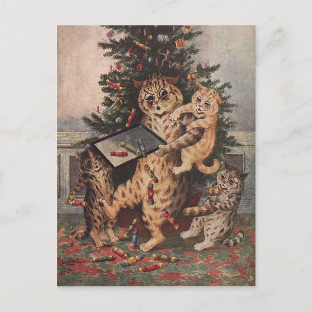 Louis Wain Christmas Time in Catland Holiday Postcard (Front)