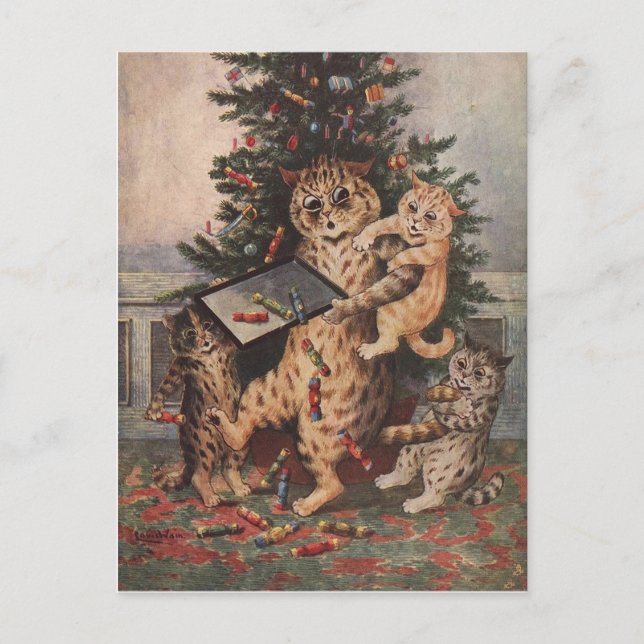 Louis Wain Christmas Time in Catland Postcard (Front)