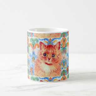 Louis Wain cute cat with abstract patterns behind  Coffee Mug