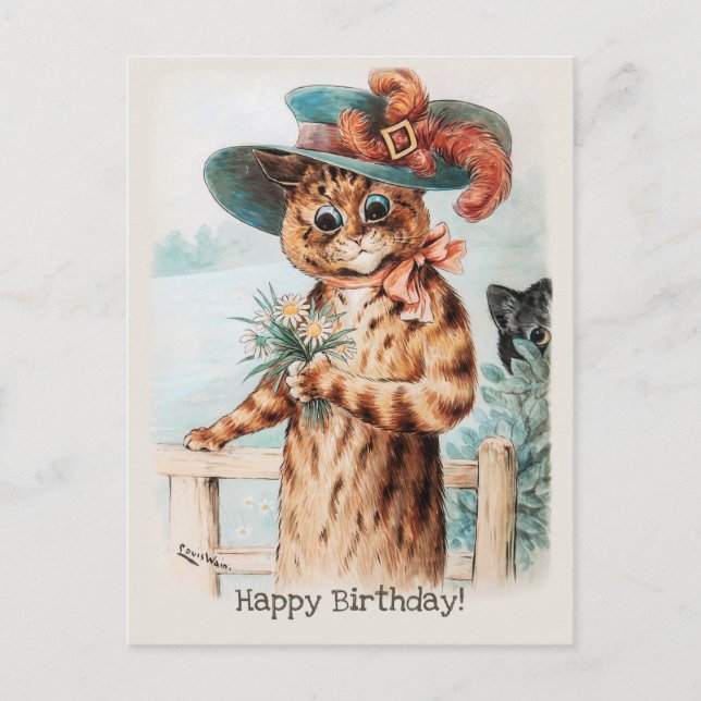 Louis Wain Flowers for the duchess Birthday CC1009 Postcard (Front)