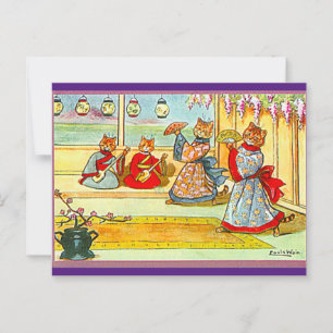 Louis Wain, Japanese Kimono Cat Art  Postcard