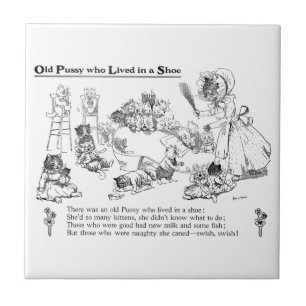 Louis Wain Old Cat in Shoe Nursery Rhyme Tile