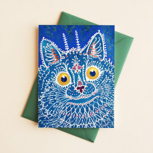 Louis Wain Psychedelic Blue Cat Painting Vintage Postcard