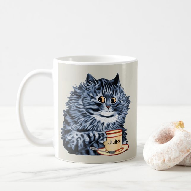 Louis Wain Teacup Cat Art Coffee Mug (With Donut)
