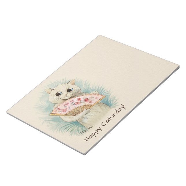 Louis Wain White cat with a fan CC0038 Notepad (Angled)