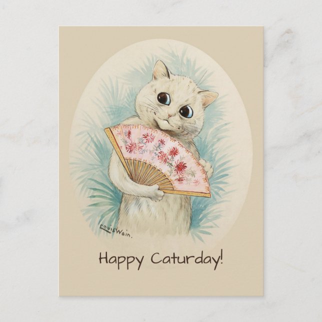 Louis Wain White cat with a fan CC0478 Postcard (Front)