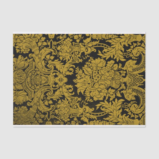 Louis XIV Golden Damask Tissue Paper (Front)