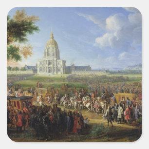 Louis XIV his Entourage Visiting Les Invalides Square Sticker