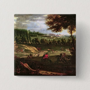 Louis XIV Hunting at Marly with a View 15 Cm Square Badge