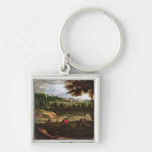 Louis XIV Hunting at Marly with a View Key Ring