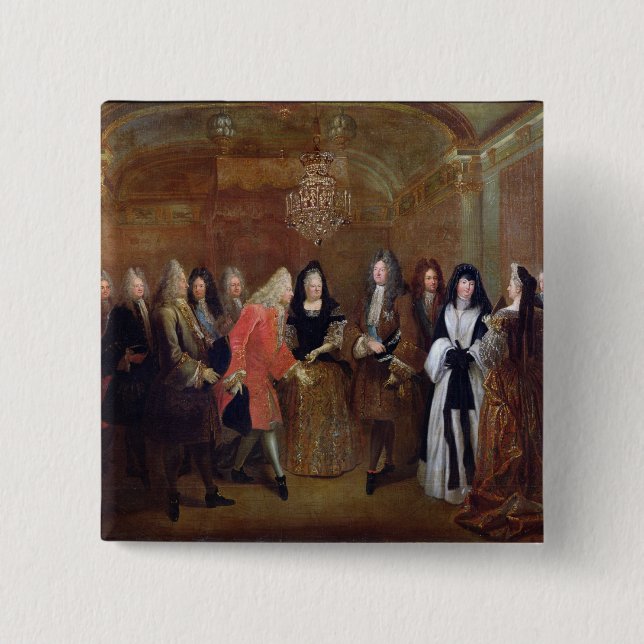 Louis XIV  welcomes the Elector of Saxony 15 Cm Square Badge (Front)