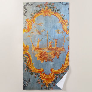 Louis XV Elegant Gold Paisley Royal Floral Blue Beach Towel