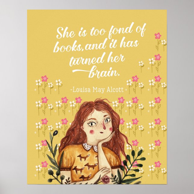 Louisa May Alcott Book Lover Floral Art Print (Front)