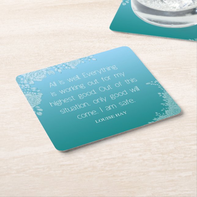 Louise Hay Quote | All is Well. I Am Safe Square Paper Coaster (Angled)