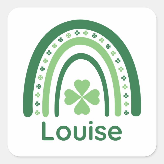 Louise Name Clover Boho Rainbow Square Sticker (Front)