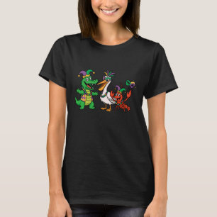 Louisiana Alligator, Pelican, Crawfish in Mardi Gr T-Shirt