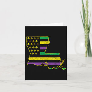 Louisiana American Flag State Map Pride Nola Mardi Card