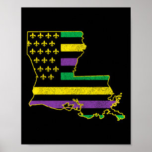Louisiana American Flag State Map Pride Nola Mardi Poster
