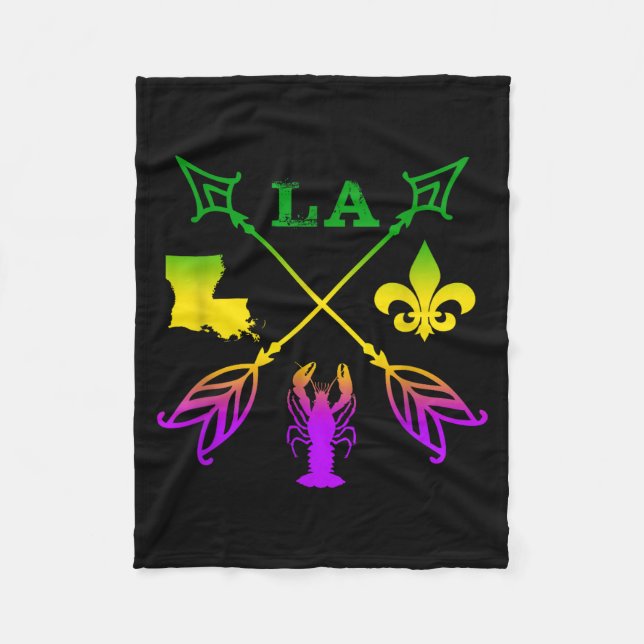 Louisiana Arrow Mardi Gras , Uni-adult, Black, Sma Fleece Blanket (Front)