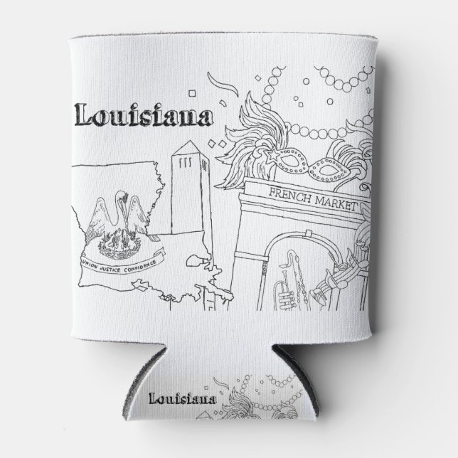 Louisiana Art Mardi Gras Travel Destination Art Can Cooler (Front)