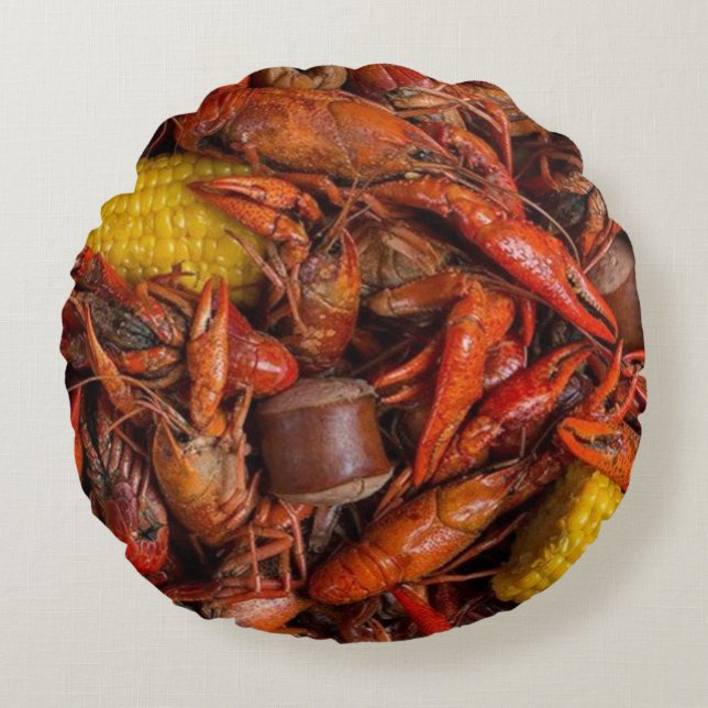 Louisiana Boiled Crawfish, New Orleans, Funny Round Cushion (Front)