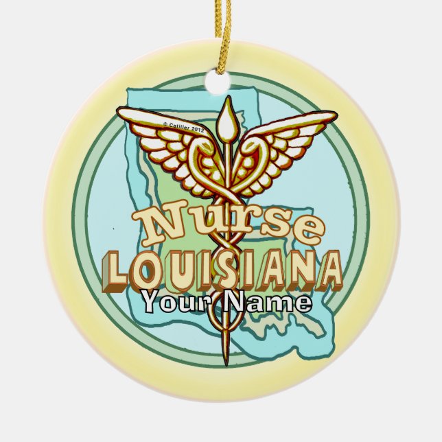 Louisiana Caduceus Nurse  Ceramic Ornament (Front)