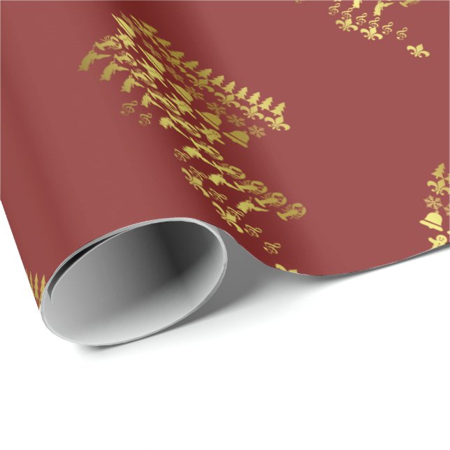 Louisiana Cajun Christmas Gold Print Gift Wrap (Roll Corner)