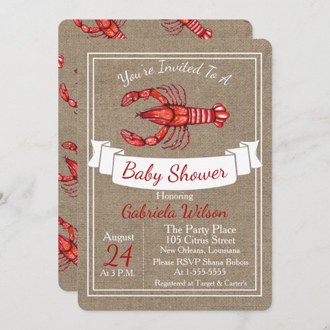 Louisiana Cajun Crawfish Baby Shower Invitation (Front/Back)