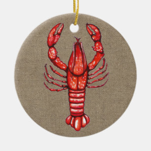 Louisiana Cajun Crawfish & Burlap Family Name Ceramic Tree Decoration