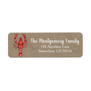 Louisiana Cajun Crawfish & Faux Burlap Return Address Label