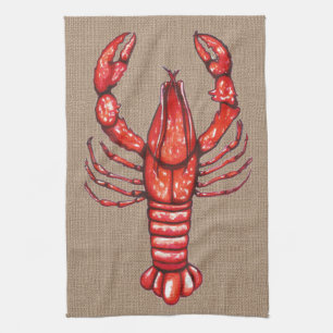 Louisiana Cajun Crawfish Faux Burlap Tea Towel