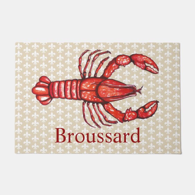 Louisiana Cajun Crawfish & Fleur De Lis Doormat (Front)